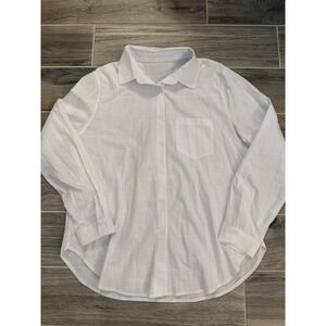 Women's Cotton/linen Blend Long Sleeve White Button Up Beachy Resort L